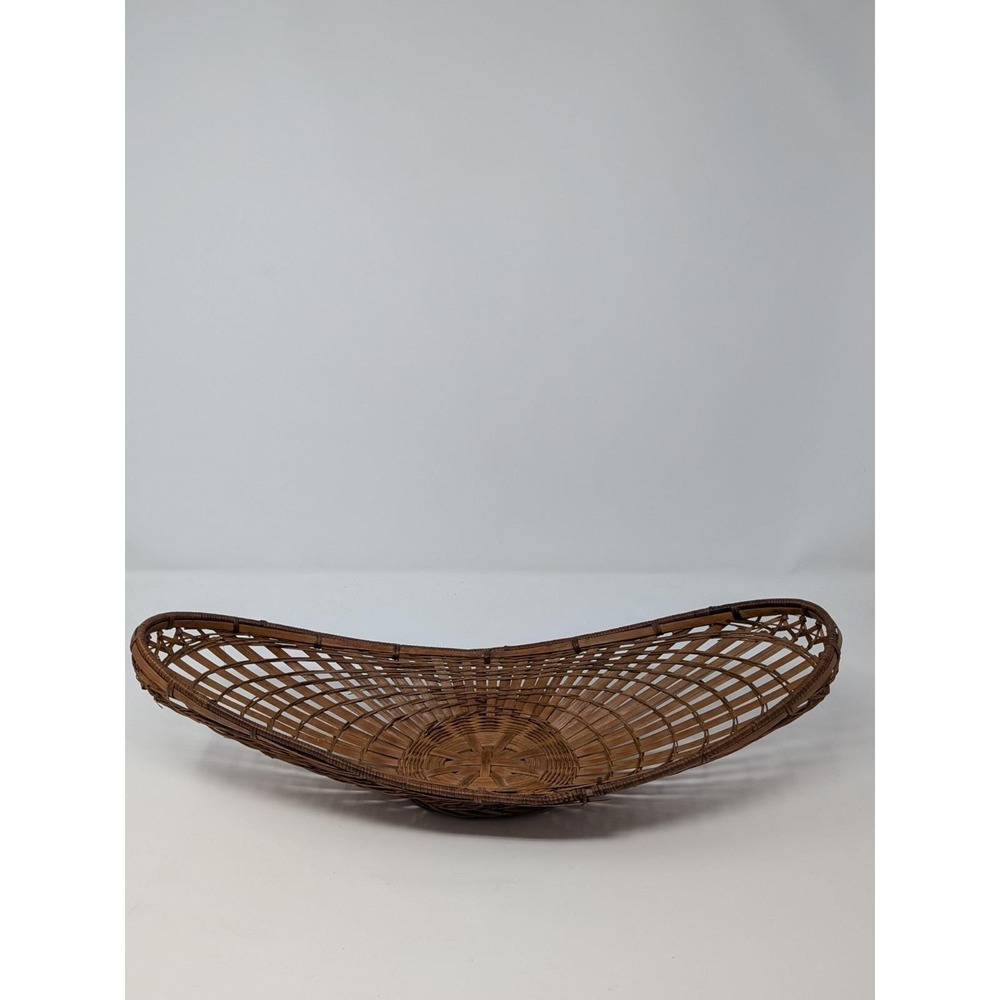 Vintage Hand Woven Basket Ikebana Boat Wicker Bread Flowers Fruit Centerpiece
